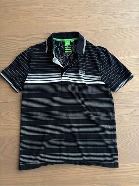 BOSS Black Polo with White Stripe Accents